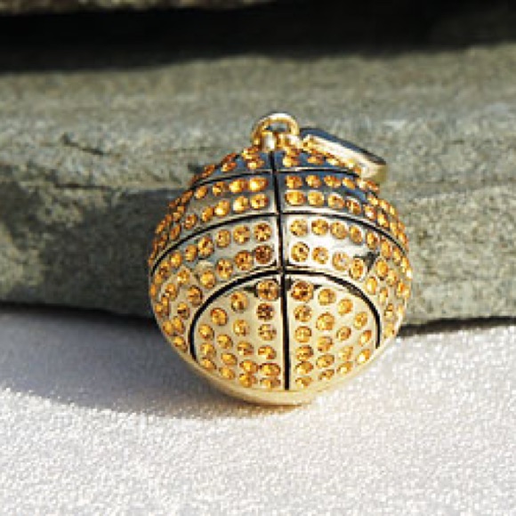 24kt Plate Gold Or White Swarovski Basketball Pendant Charm